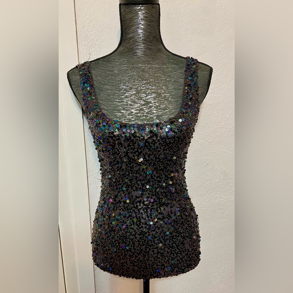 P.A.R.O.S.H. Purple Sequin-Embellished Straight Hem Camisole Tank Top Size S